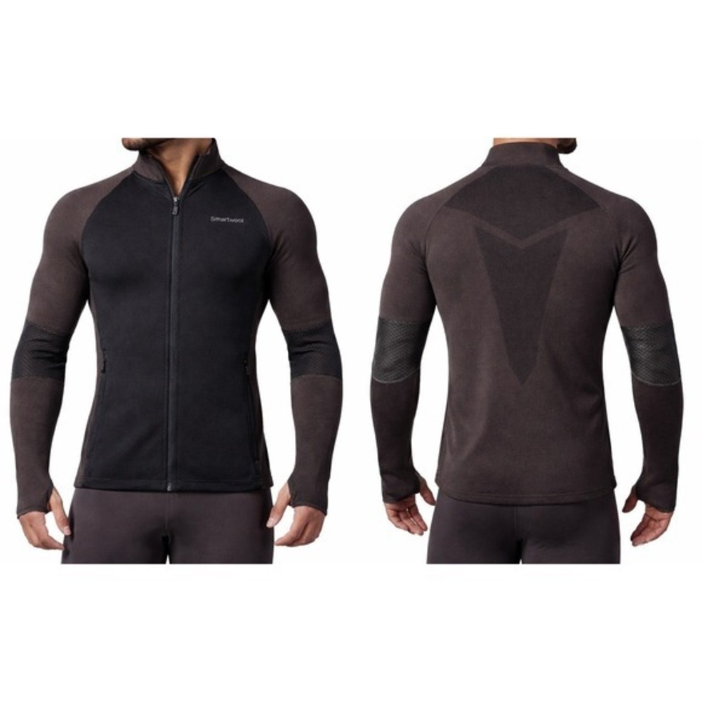 Smartwool Mens L Black/Brown Intraknit Merino Sport Full Zip Jacket